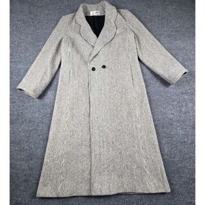 Beau Brem Vintage Wool Trench Coat Women's Large Ivory‎ Black Pinstripe Long USA